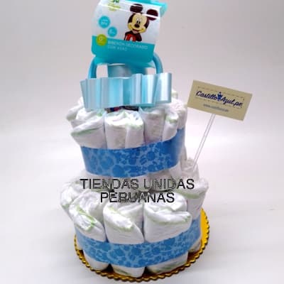 Torta para Baby Shower | Torta de Pañales con Biberon/juguete - Whatsapp: 980660044