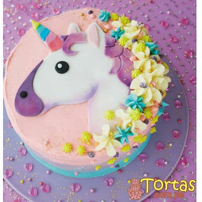 Torta de Unicornio con Crema | Torta Unicornioc con Flores - Cod:COR12