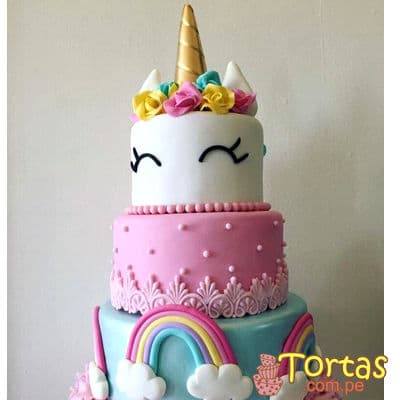 Torta de Unicornio con Crema | Torta Unicornio de tres pisos - Whatsapp: 980660044