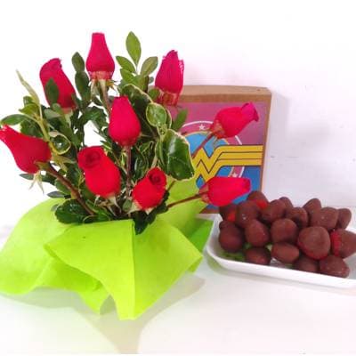 Arreglo de Rosas | Fresas con Chocolate - Cod:DMK12