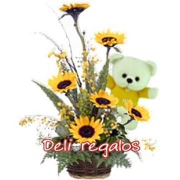 Arreglos Florales con Girasoles | Girasoles con Peluche - Cod:XGR21
