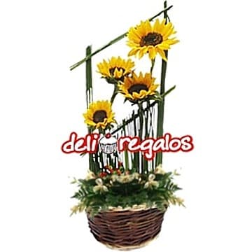 Envio de Regalos Arreglos Florales con Girasoles | Cesta con Girasoles  - Whatsapp: 980660044