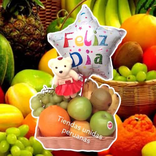 Canastas de Frutas con peluche y globo - Whatsapp: 980660044