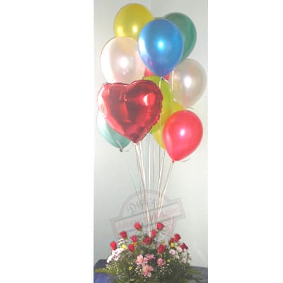 Arreglo con Flores y Globos | Imágenes de arreglos florales con globo - Cod:GBH25