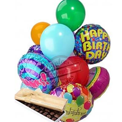 Caja con Globos de Cumpleaños con Chocolates - Cod:GBH30