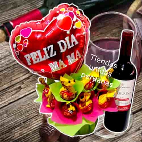 Envio de Regalos Arreglo de chocolates con Vino y globo - Whatsapp: 980660044