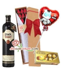 Caja con rosas, Globo, Bombones y vino importado | Rosas Delivery - Whatsapp: 980660044