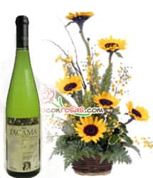 Envio de Regalos Vino Tacama Blanco Especial y Arreglo de Girasoles | Rosas Delivery - Whatsapp: 980660044