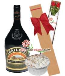 Caja con rosas y Baileys y postre | Rosas Delivery - Cod:LIC09