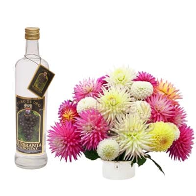 Pisco y Arreglo Floral | Canasta de licores para Regalo | Arreglos florales con Licor 