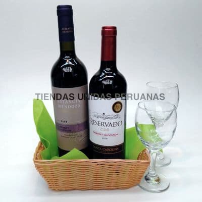 Envio de Regalos Canasta de Regalo con Copas y Vinos | La Canasteria | Canasta Regalo con Vinos - Whatsapp: 980660044