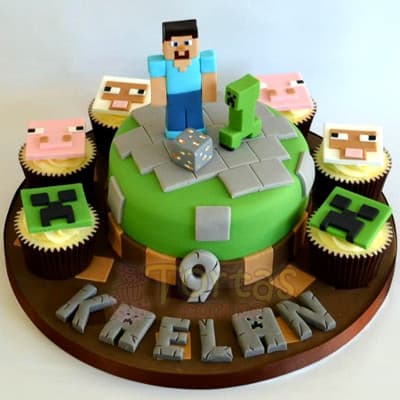 Torta MineCraft redonda | Tortas Minecraf | Tortas | Torta Minecraft 