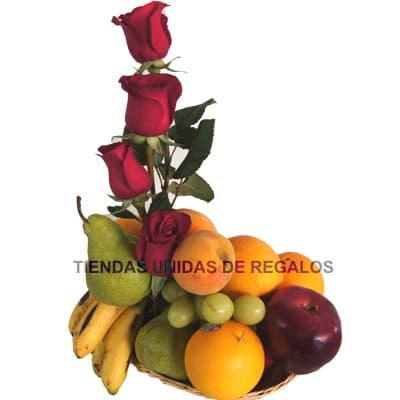 Arreglo de Rosas con Frutas de Estacion | Arreglos de Frutas con Rosas - Cod:QFA04