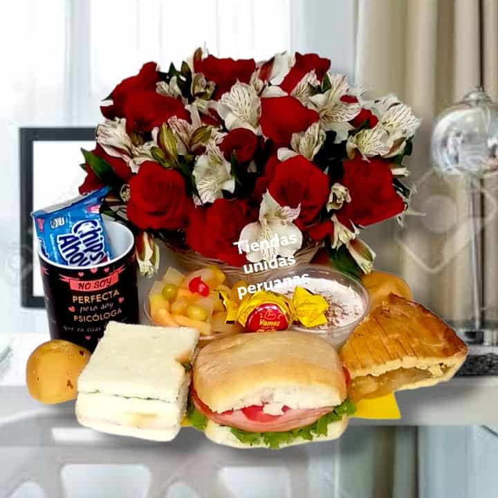Desayuno Personalizado con Rosas y Flores 