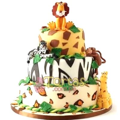 Torta Safari | Torta con Leon de azucar - Whatsapp: 980660044