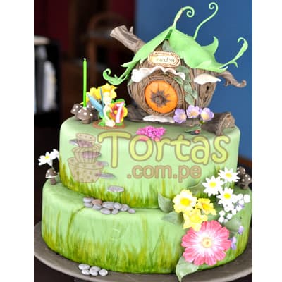 Torta casa de Tinkerbell | Torta de campanita - Cod:TKB02