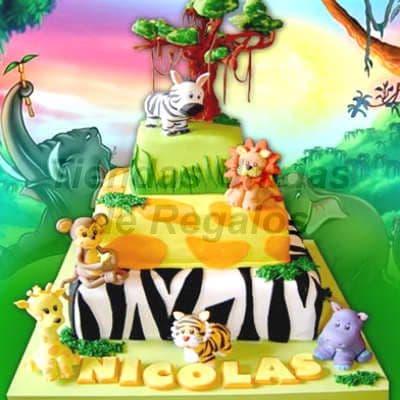 Torta Jungla con Animalitos | Delivery de de Tortas en Lima | Tortas a Peru - Cod:WBE05